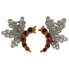 Buccellati Ruby Rose Cut Diamond Gold Earrings 1
