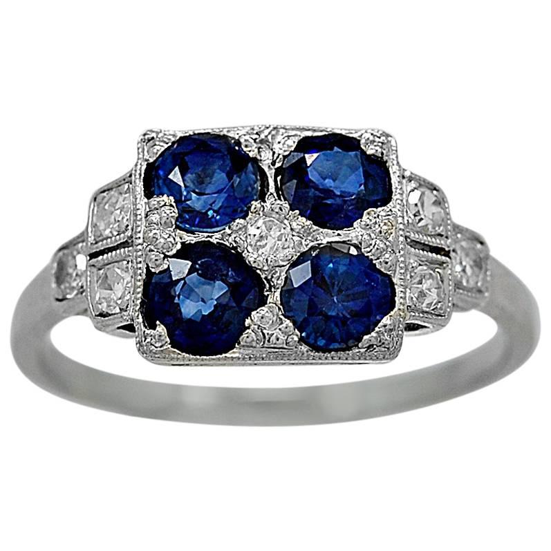 Art Deco 1.25 Carats Sapphires Diamond Platinum Engagement Ring