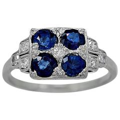 Art Deco 1.25 Carats Sapphires Diamond Platinum Engagement Ring 5