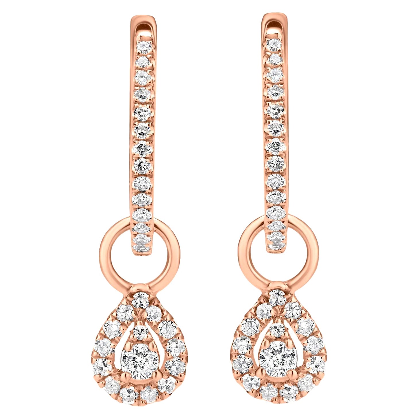 Luxle 0.25 Cttw Natural Diamond Teardrop Hoop Earrings in 18k Rose Gold