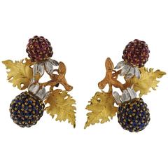 Impressive Buccellati Ruby Sapphire Gold Berry Earrings