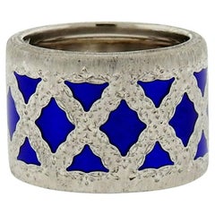 Buccellati Eternelle Silver Blue Enamel Wide Band Ring