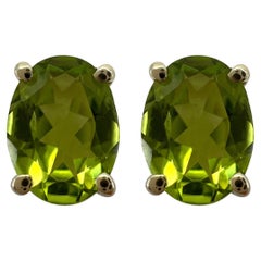 Natural Vivid Green Peridot 2.50 Carat Yellow Gold 9k Oval Cut Earring Studs