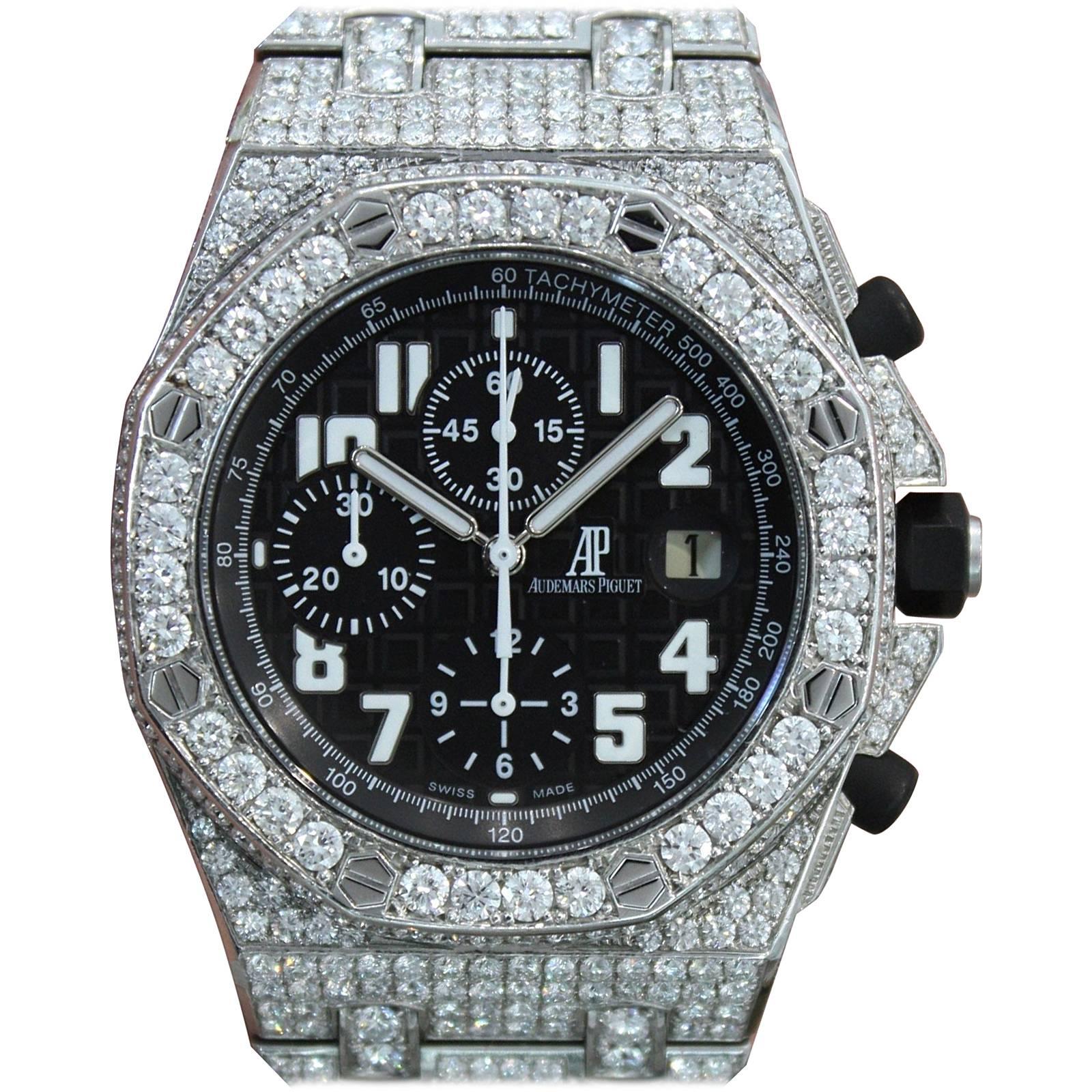 Audemars Piguet Stainless Steel Diamond Royal Oak Offshore Automatic Wristwatch For Sale