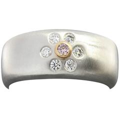 Suna Brothers Pink and White Diamond Gold Platinum Flower Band Ring