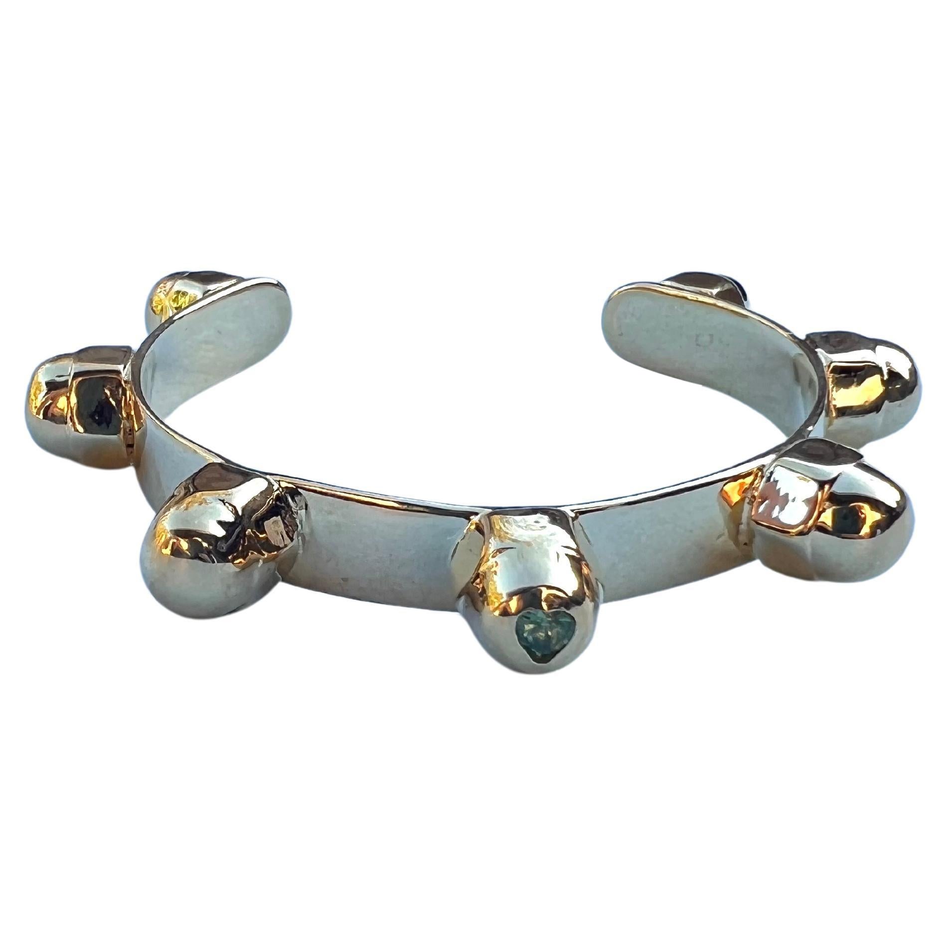 Green Tourmaline Heart Cuff Bangle Bracelet Gold Plated Studs J Dauphin For Sale