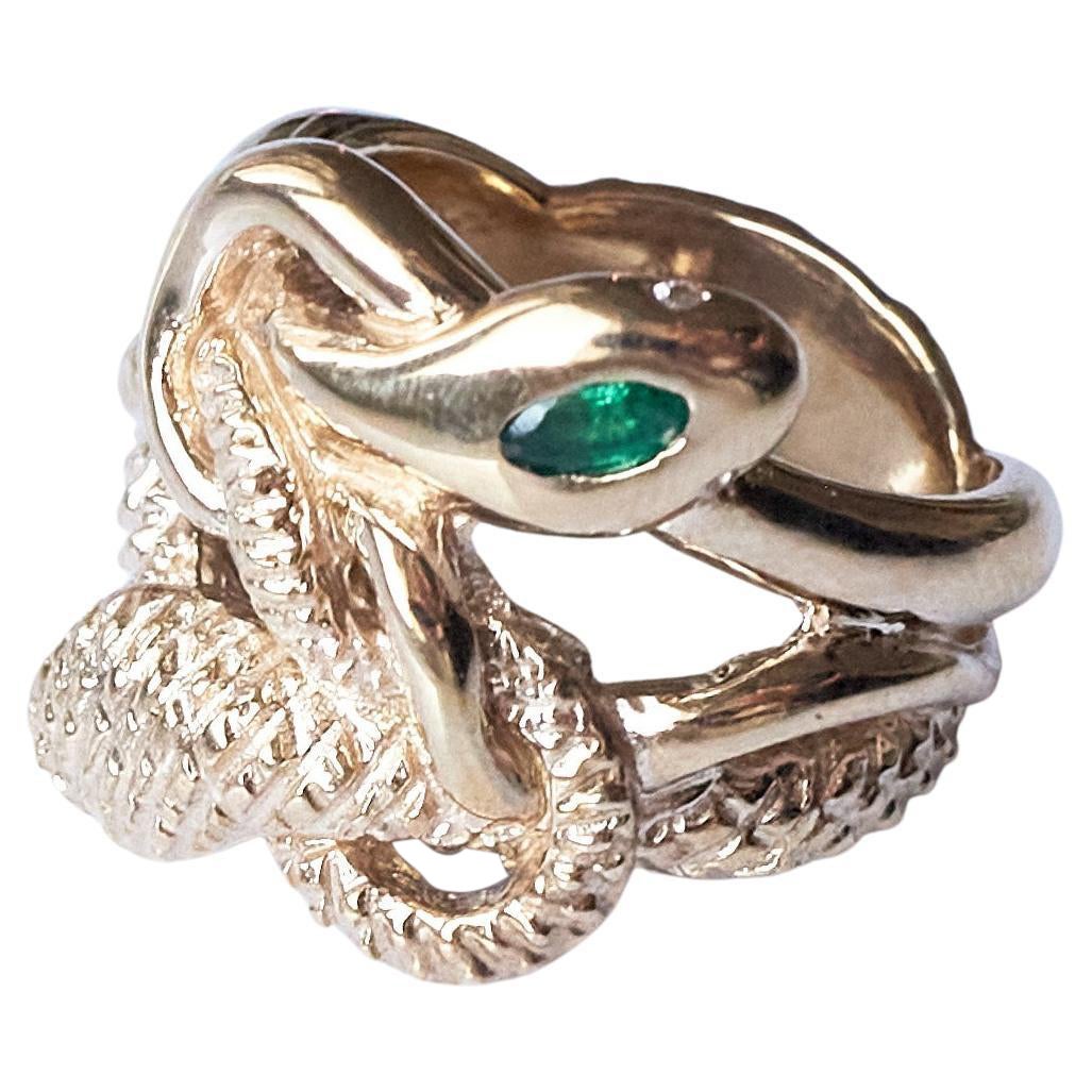 Emerald White Diamond Snake Ring Ruby Victorian Styledouble Head Bronze For Sale