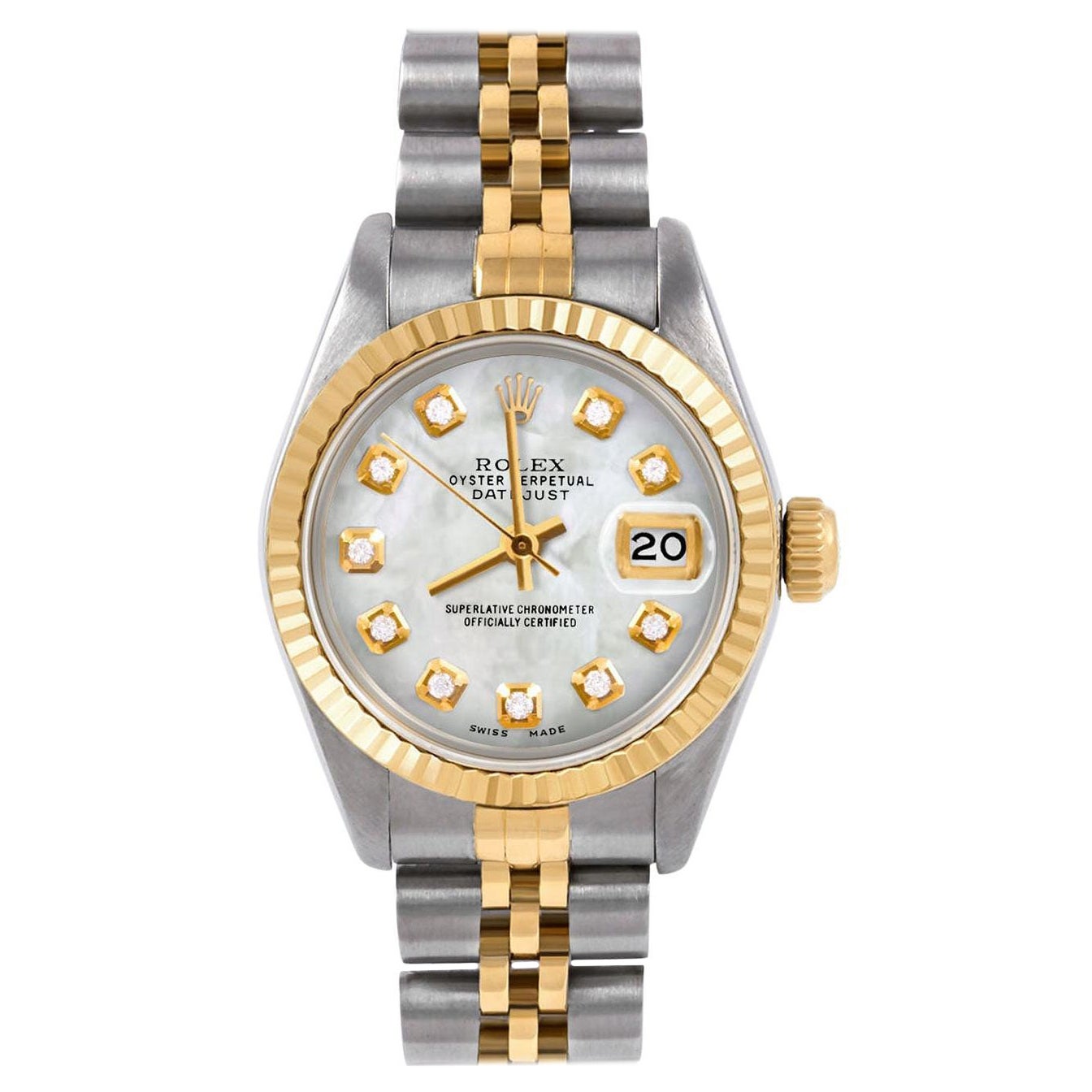 Rolex Lady TT Datejust Mother of Pearl Diamond Dial Fluted Bezel Jubilee Watch For Sale