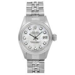 Rolex Ladies SS Datejust MOP Diamond Dial Smooth Bezel Jubilee Band Watch