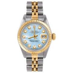 Rolex Ladies Two Tone Datejust Blue Mother-of-Pearl Diamond Dial Jubilee Watch