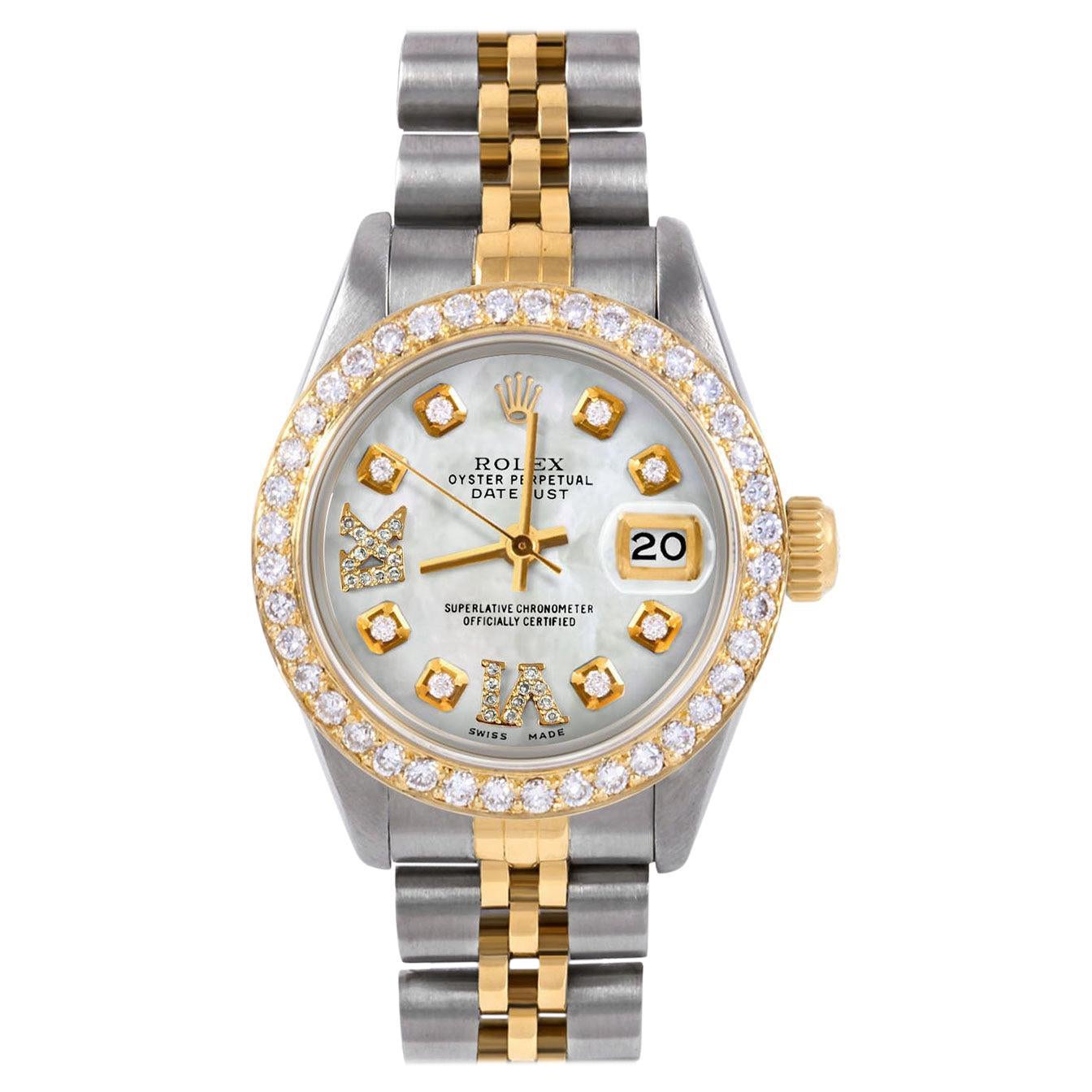 Rolex Lady TT Datejust MOP Roman Diamond Dial Diamond Bezel Jubilee Band Watch