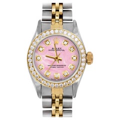 Rolex Donna TT Oyster Perpetual Pink MOP Quadrante con Diamante Lunetta con Diamante