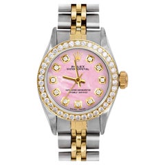 Rolex Damen TT Oyster Perpetual Pink MOP Diamant-Zifferblatt Diamant-Lünette Uhr