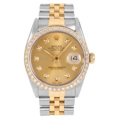 Rolex Mens TT Datejust Champagne Diamond Dial Diamond Bezel Watch Ref#16013