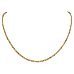 14 Karat Yellow Gold Solid Squared Byzantine Link Chain Necklace, Italy
