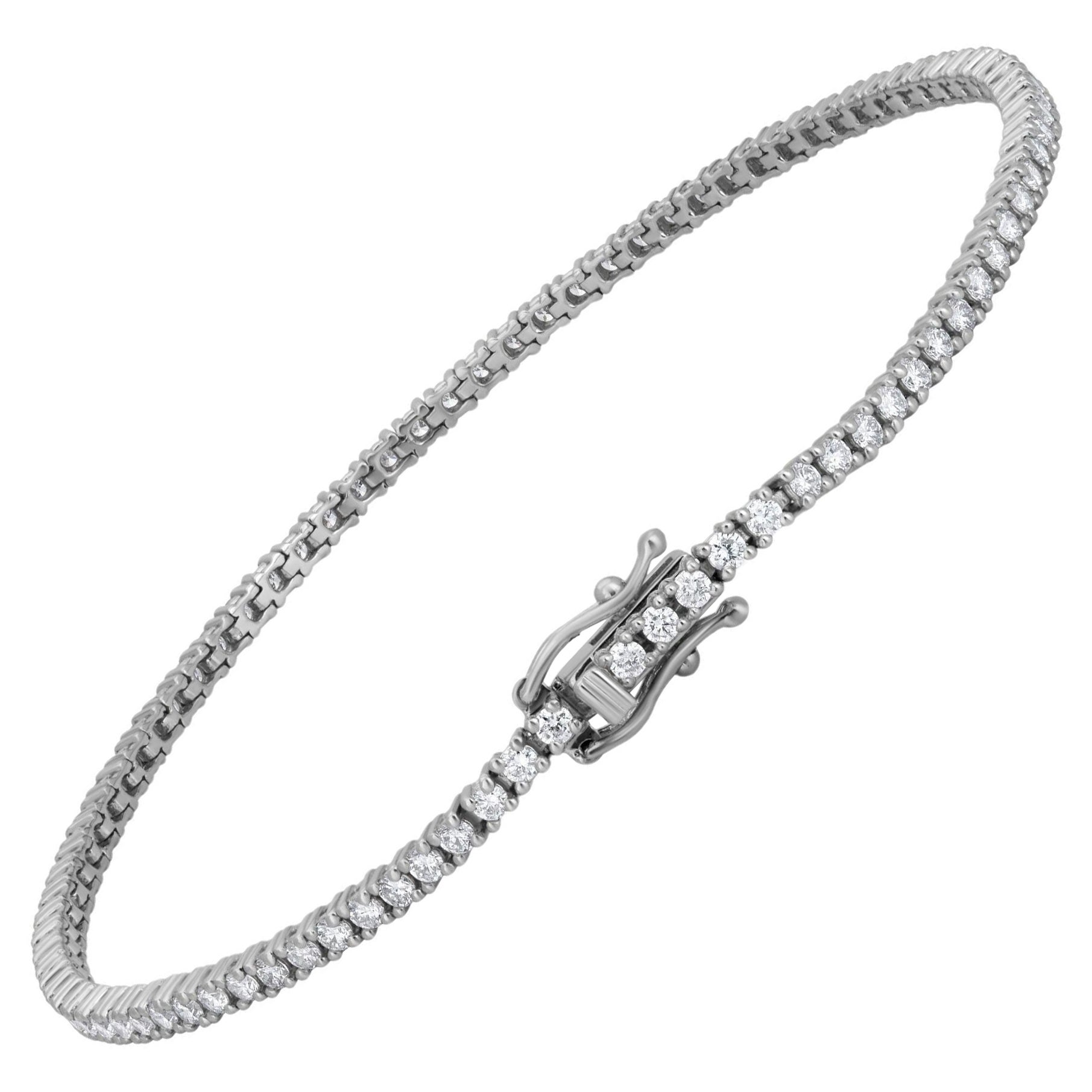 Luxle 1.6cttw. Round Diamond Tennis Bracelet in 18k White Gold For Sale