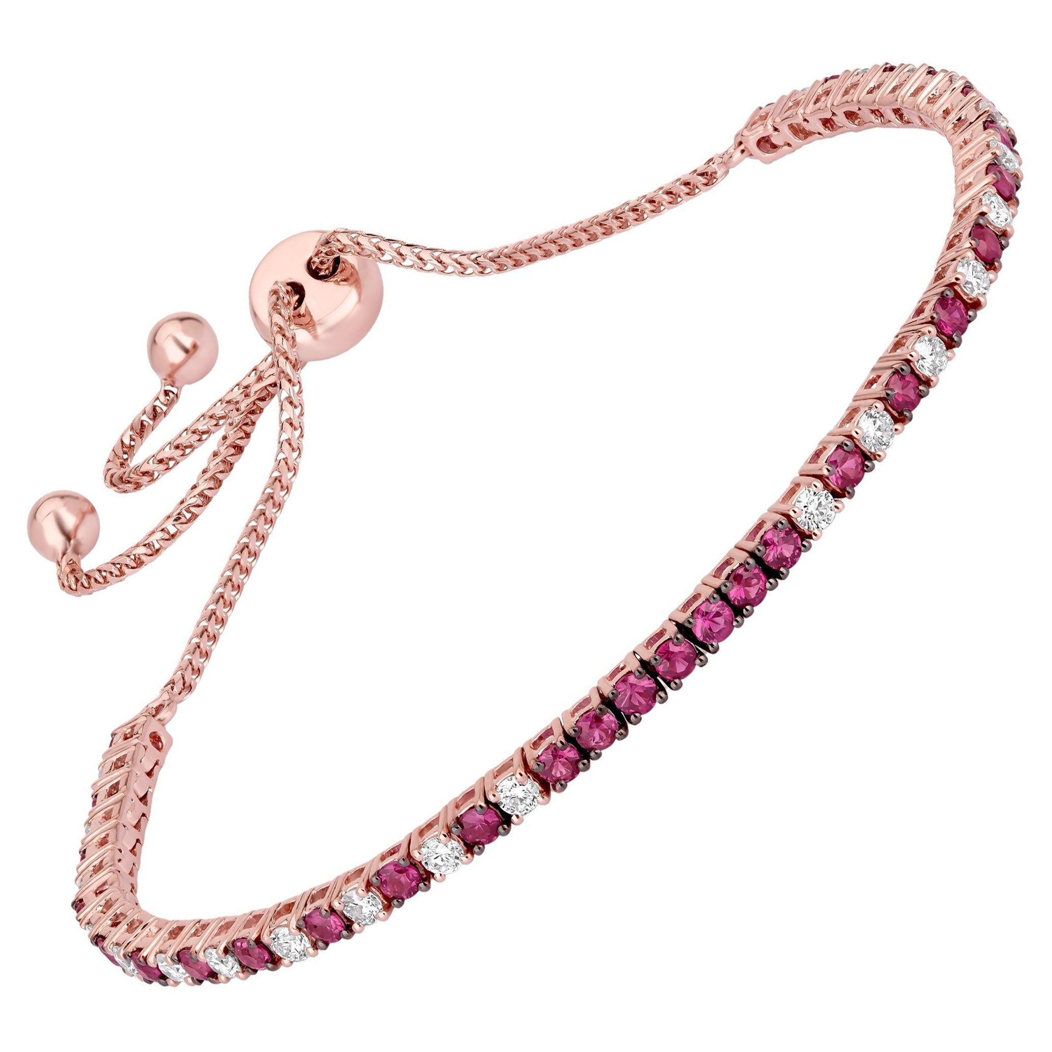 Gemistry 1.69cttw. Ruby and Diamond Tennis Bracelet in 18k Rose Gold For Sale