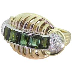 Retro Green Tourmaline Diamond Gold Ring