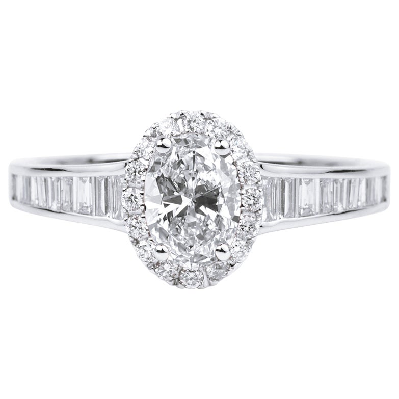 1.65ct Oval Diamond ArtDeco Halo Ring in 18K White Gold – GIA Certified Elegance