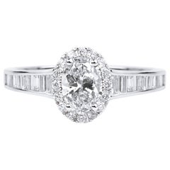 GIA Report Certified 1 Carat Oval Cut Diamond Engagement Ring with Baguettes
