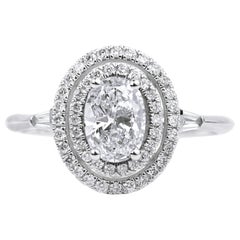 GIA Report Certified 1 Carat E VS Oval Cut Diamond Double Halo Engagement Ring 