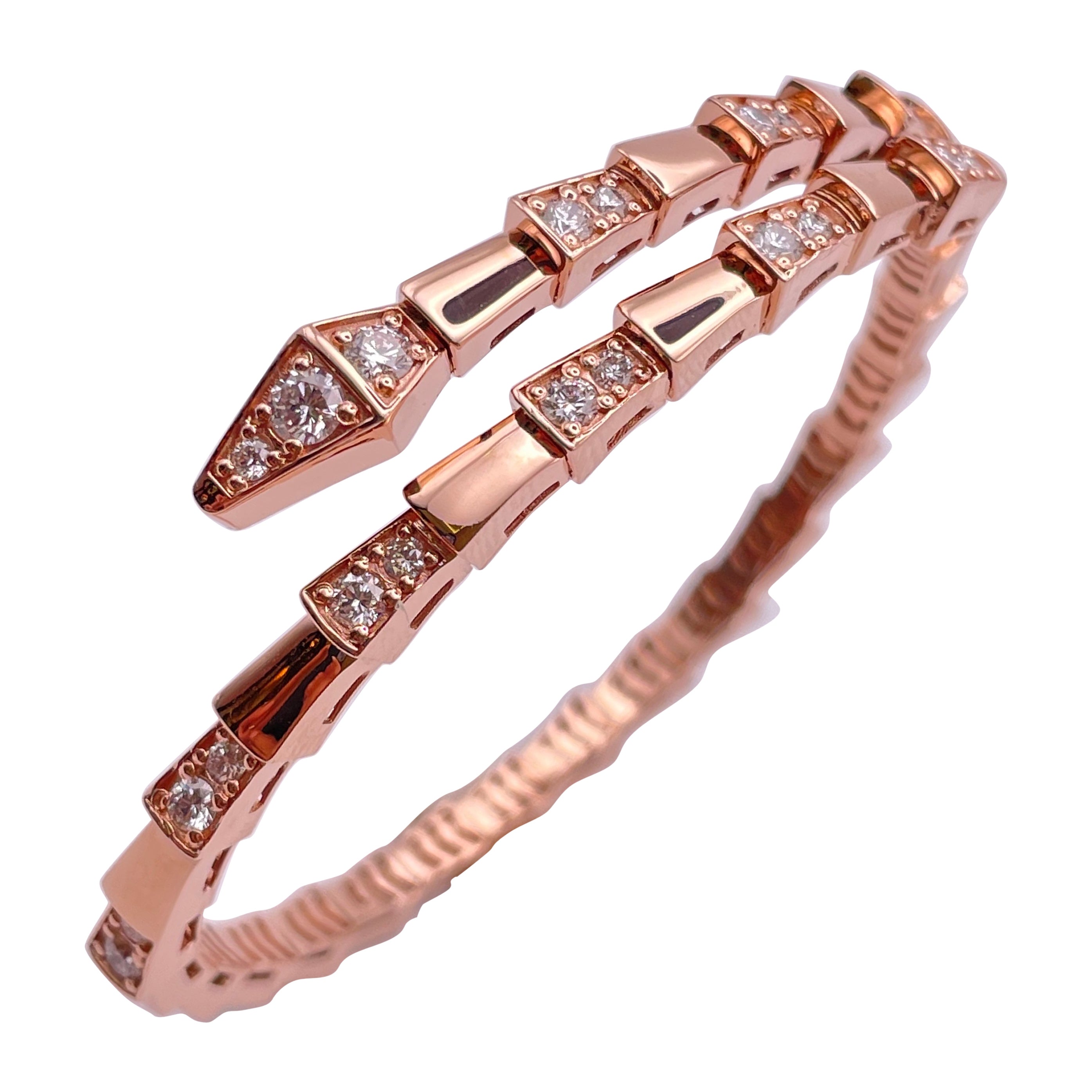 Rose Gold Snake Viper Bracelet with 1.85ct Diamonds For Sale