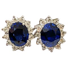 New African IF 6.4 Carat Kashmir Blue and White Sapphire Sterling Post Earrings