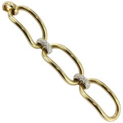 Vintage Italian Diamond Gold Large Link Bracelet