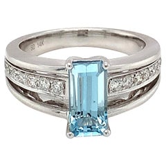 1.8 Carat Aquamarine Diamond White Gold Ring 