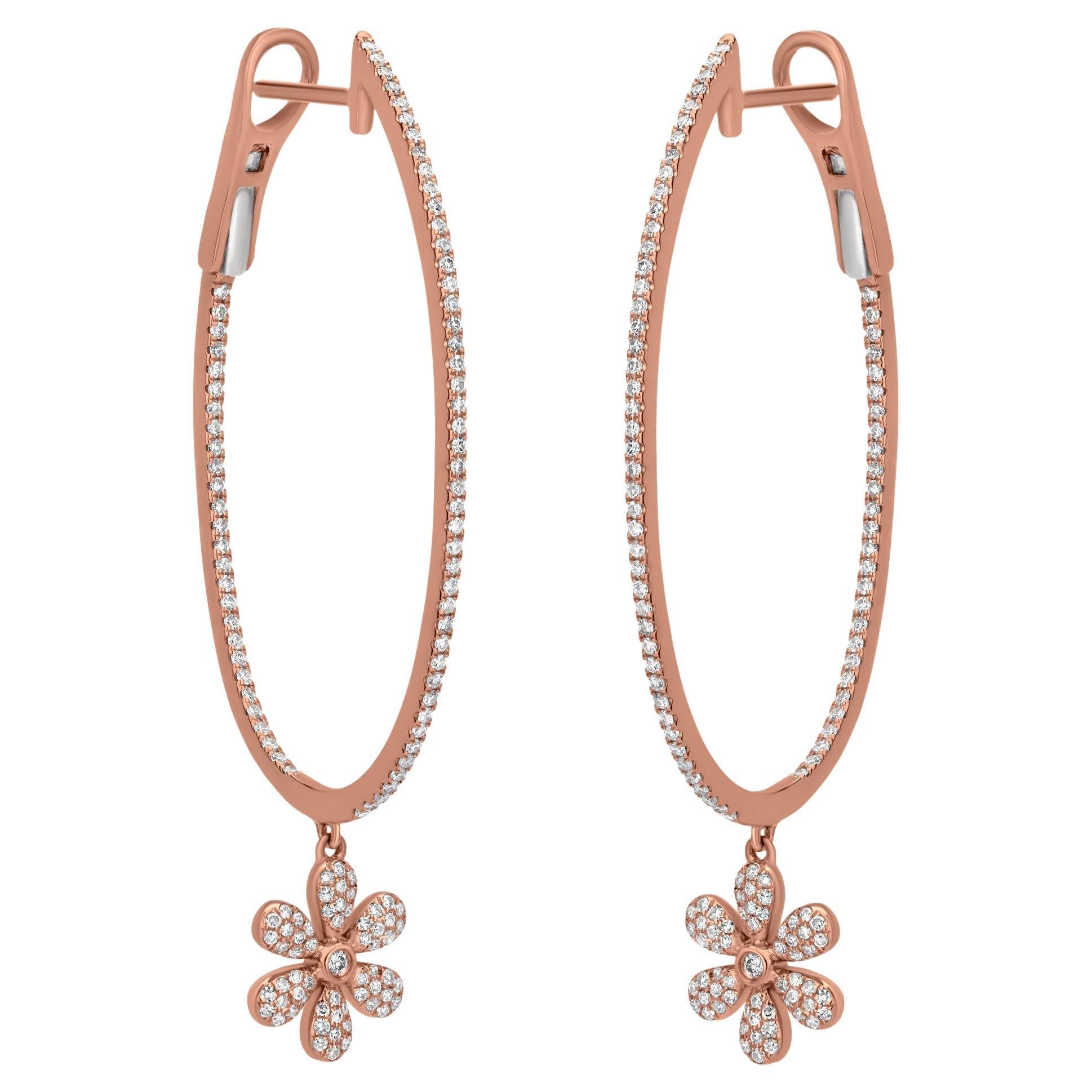 Luxle 0.81 Carat T.W. Round Pave Diamond Dangle Hoop Earrings in 18k Rose Gold