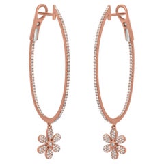 Luxle 0.81 Carat T.W. Round Pave Diamond Dangle Hoop Earrings in 18k Rose Gold