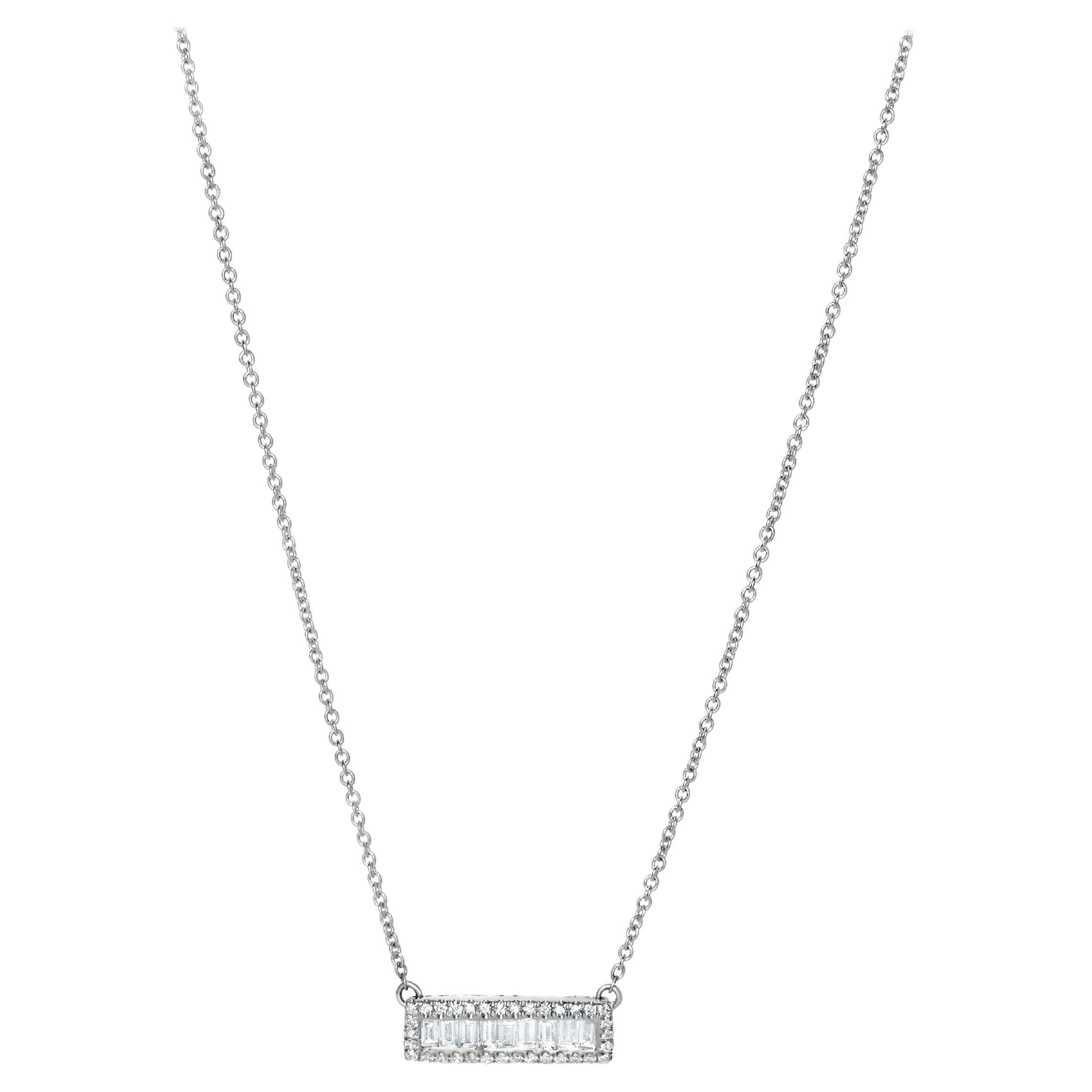 Luxle 0.36 Carat T.W Diamond Bar Pendant Necklace in 14k White Gold For Sale