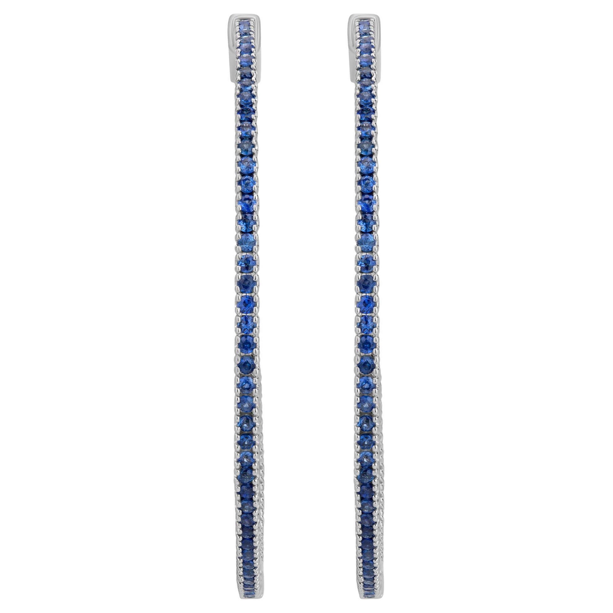 Gemistry 1.52 Carat. T.W. Blue Sapphire Inside-Outside Hoop Earrings in 18k Gold For Sale
