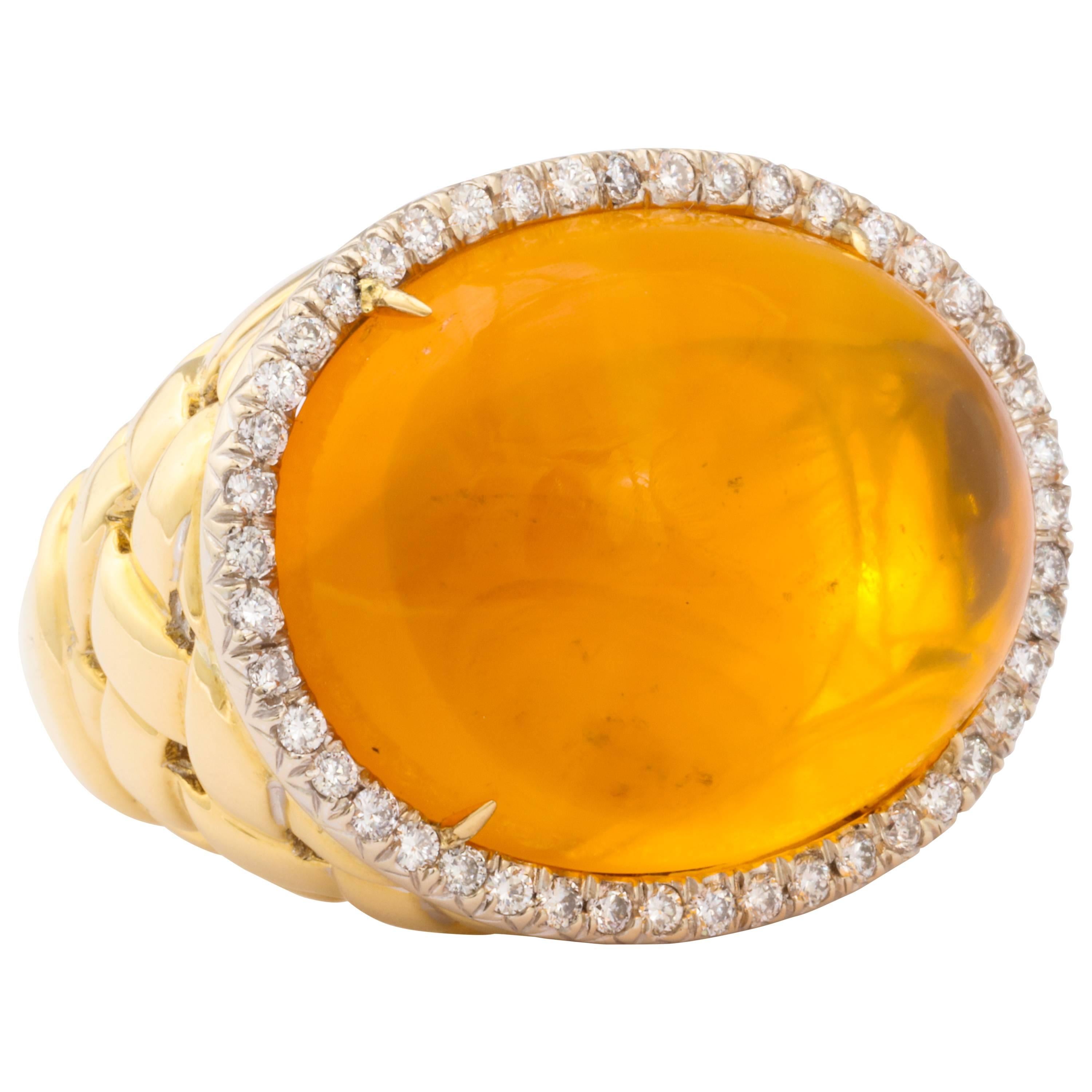 Faraone Mennella Fire Opal Diamond Gold Ring  For Sale