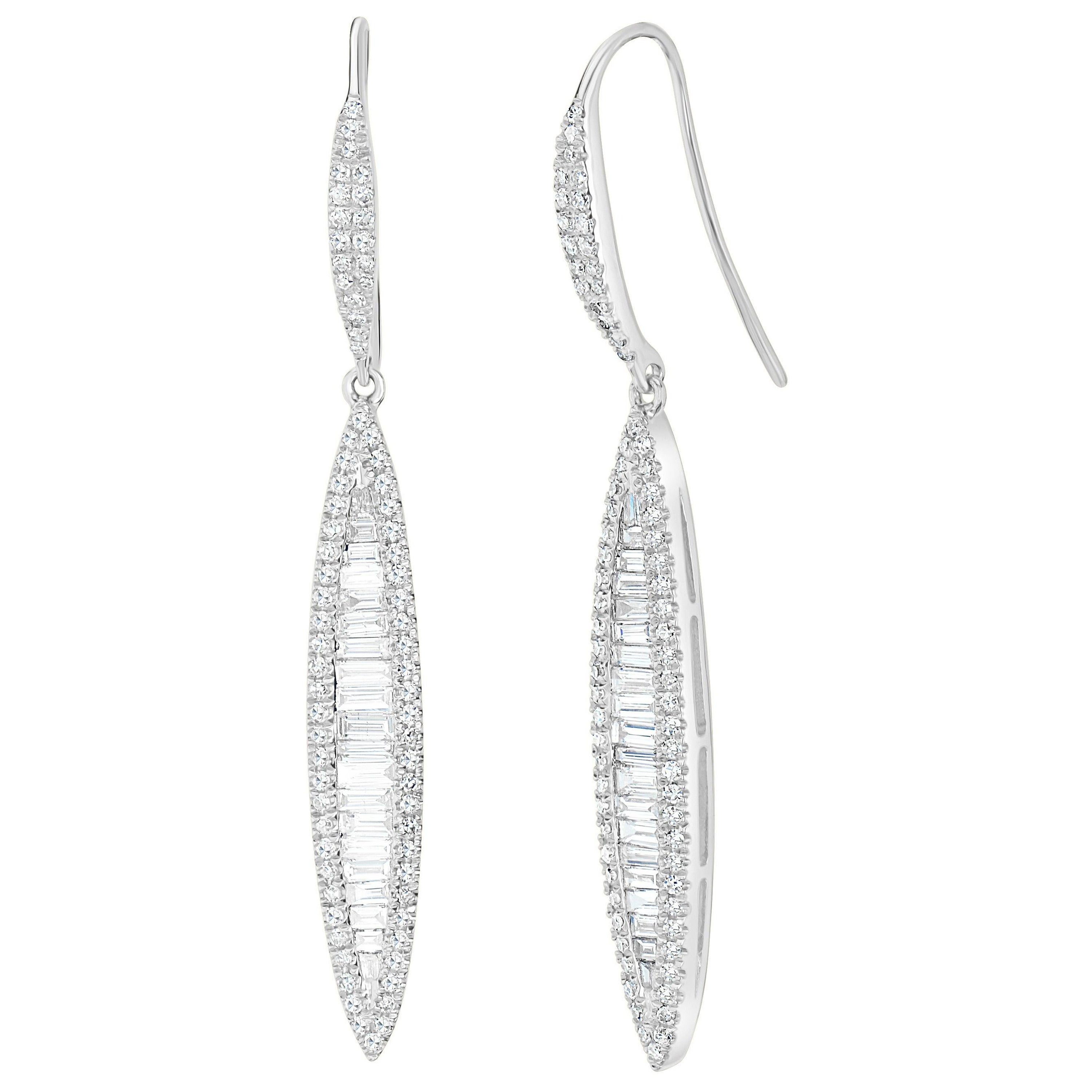 Luxle 1.05 Carat T.W Baguette Diamond Linear Drop Earrings in 18k White Gold For Sale