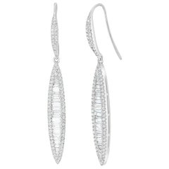 Luxle 1.05 Carat T.W Baguette Diamond Linear Drop Earrings in 18k White Gold