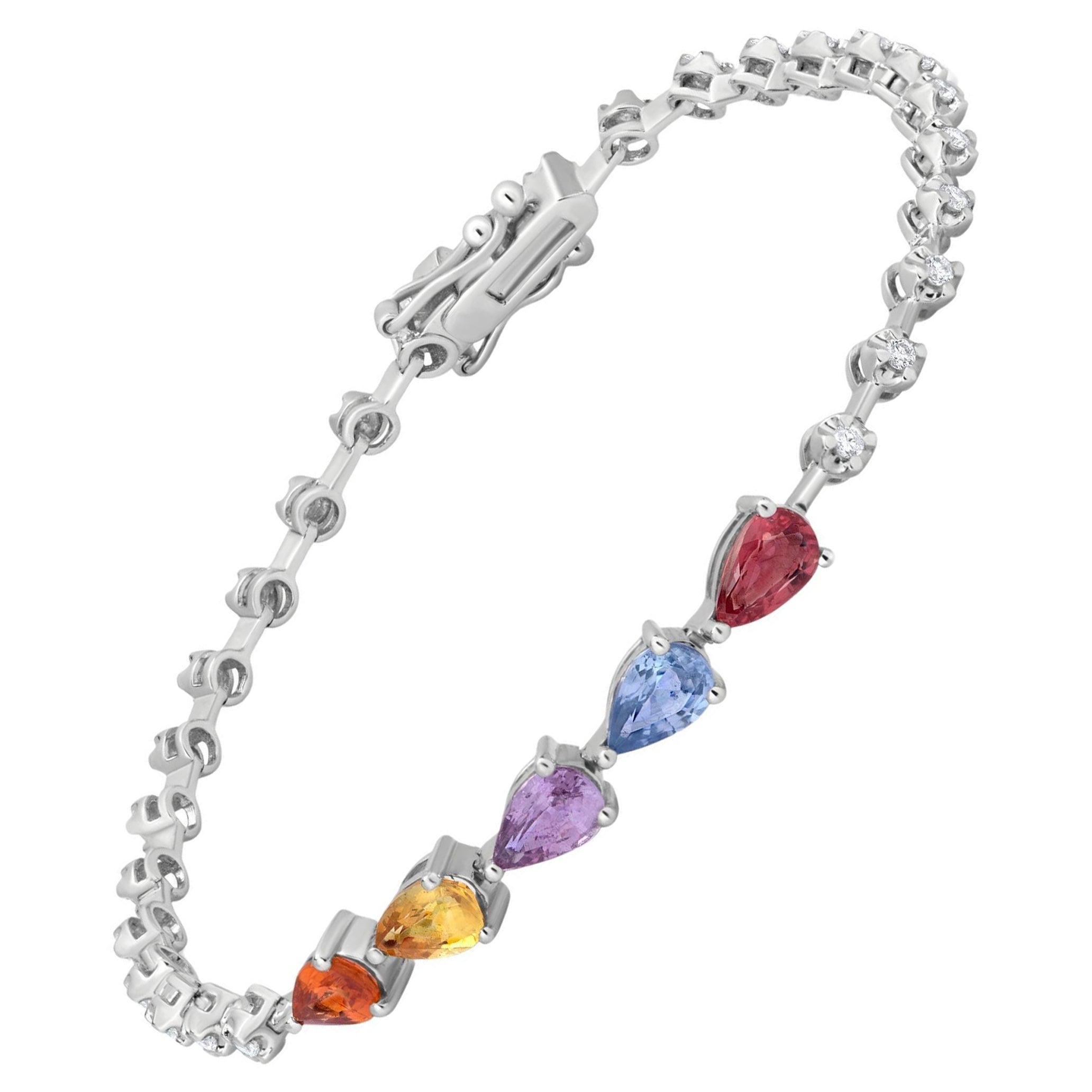 Gemistry 2.79ct T.W. Multi Sapphire and Diamond Link Bracelet in 18k White Gold For Sale