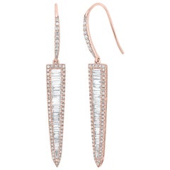 Luxle 1.27 Carat T.W Baguette Diamond Triangular Drop Earrings in 14k Rose Gold