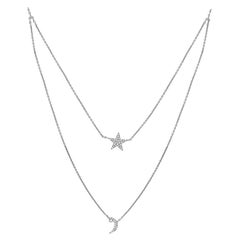 Luxle 0.13ct T.W Diamond Double Strand Star & Moon Necklace in 18k White Gold