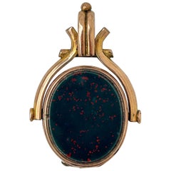 Antique 9ct Gold Open Locket Fob Seal Pendant Bloodstone and Carnelian