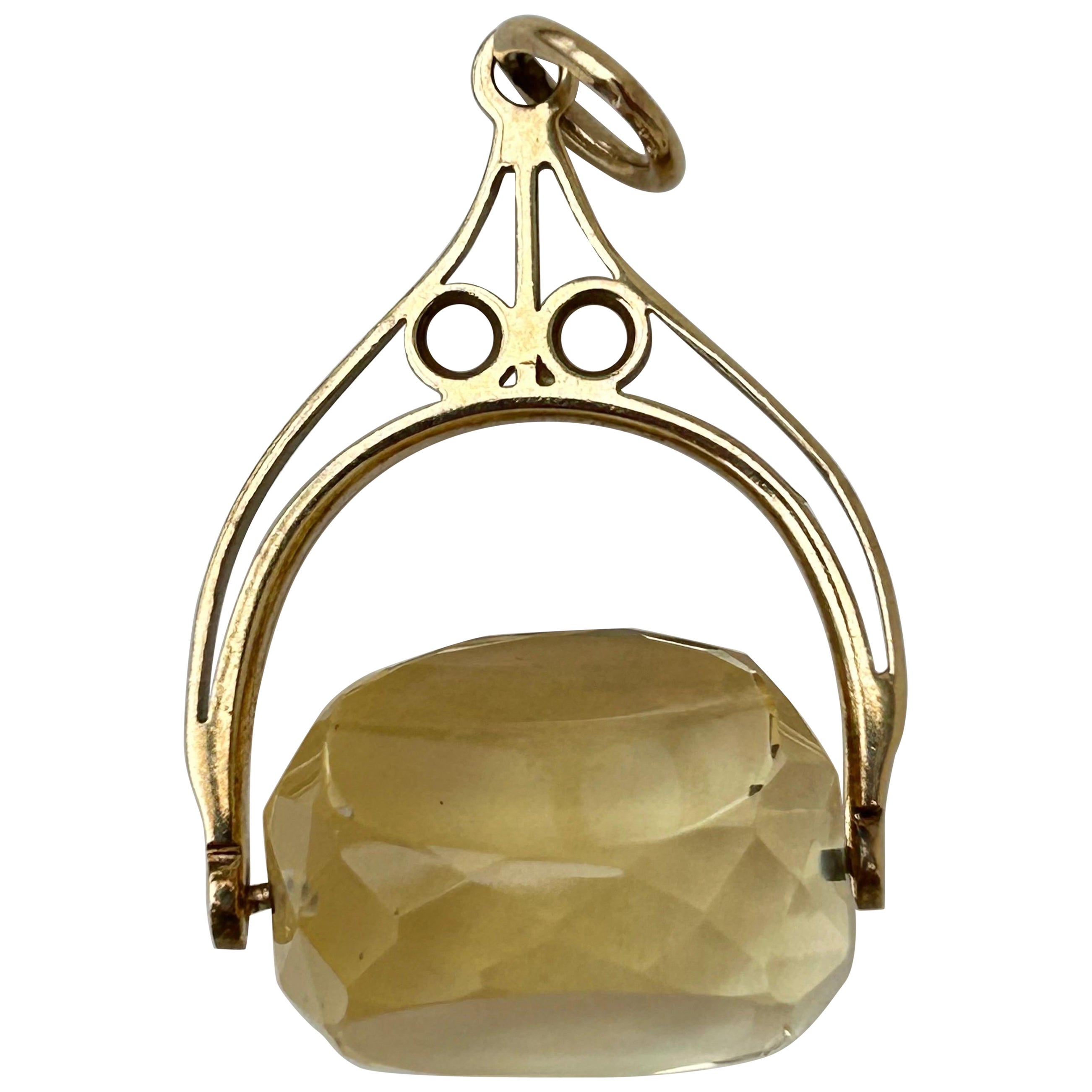 Pendentif ancien en or 9 carats avec citrine tourbillonnante en forme de sceau 