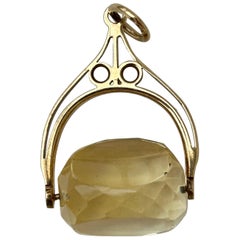 Retro 9 Carat Gold Citrine Spinning Fob Seal Pendant 