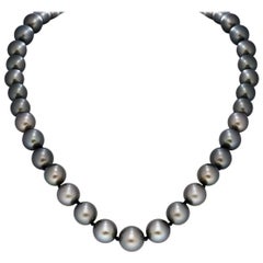 11-15 mm Tahitian Black Graduating Pearls Strand Necklace, Estate, WG