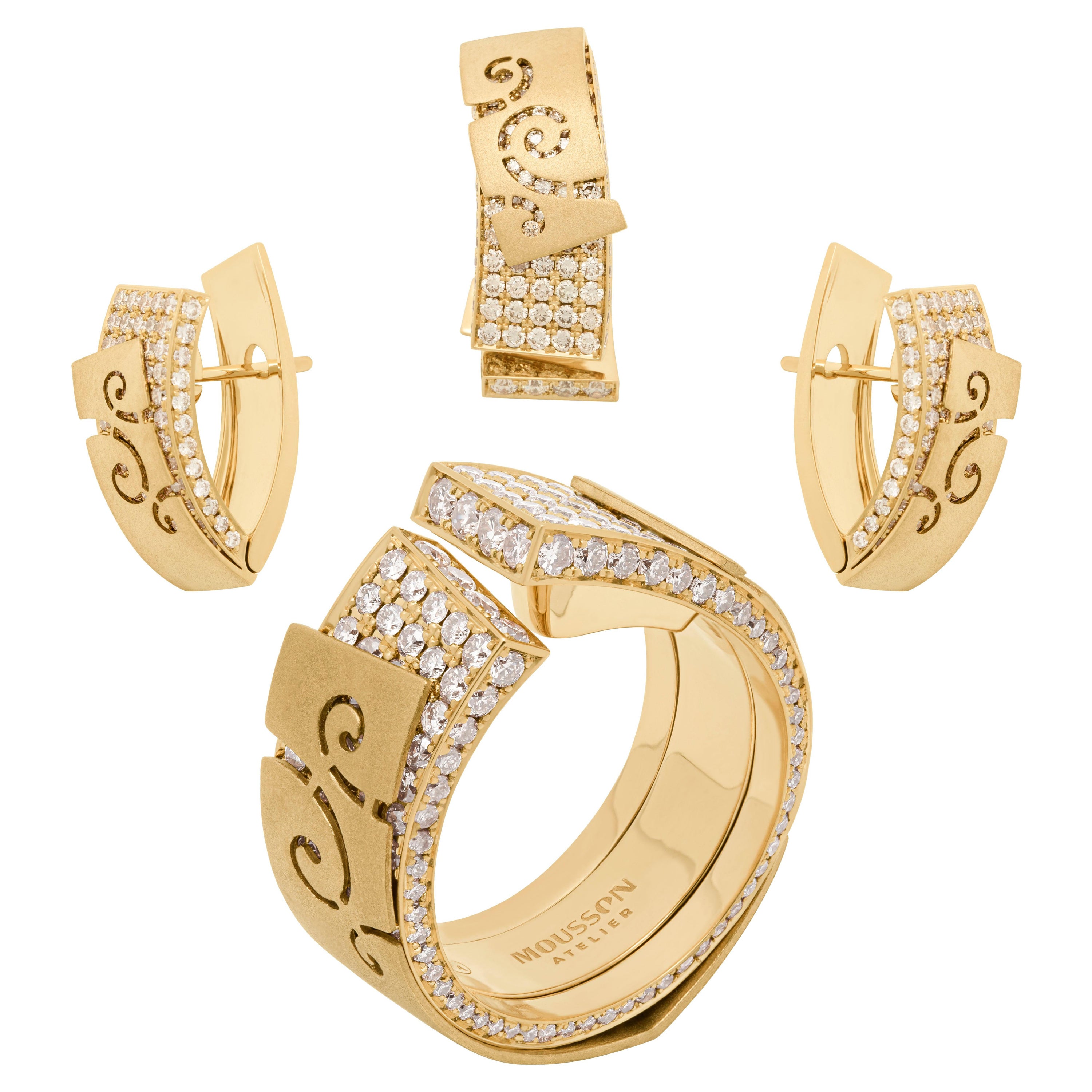 Parure de pendentifs Pret-a-Porter en or jaune 18 carats et diamants champagne