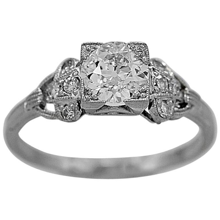 Art Deco .70 Carat Diamond Platinum Engagement Ring 