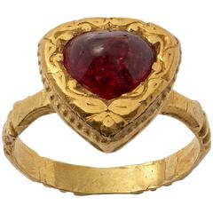 Antique Indian Cabochon Ruby Gold Ring