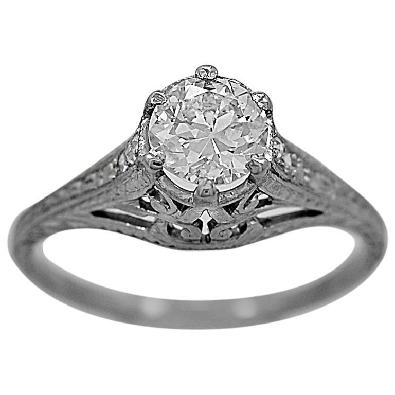 Art Deco .65 Carat Diamond Platinum Engagement Ring