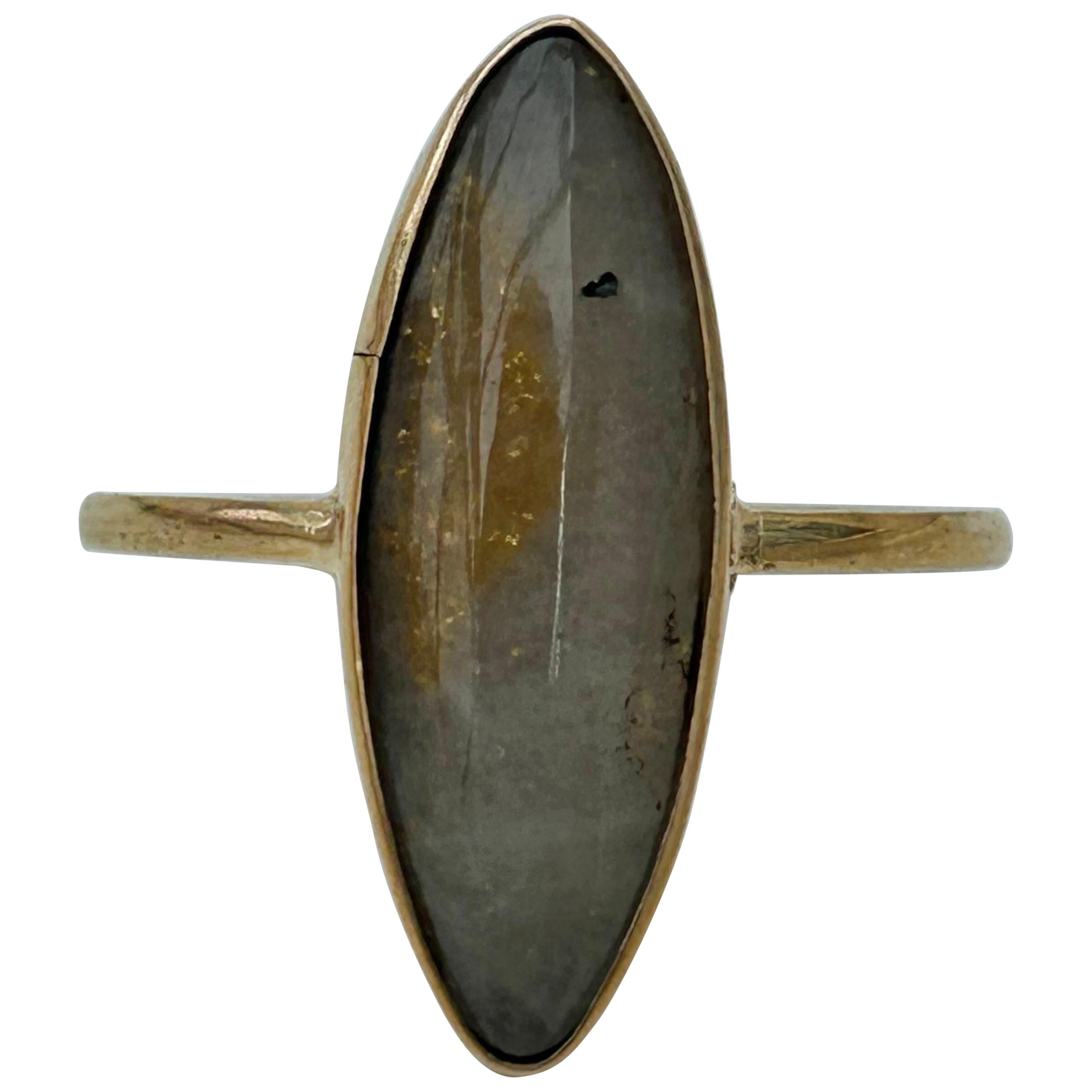 Yellow Gold Agate Navette Ring For Sale
