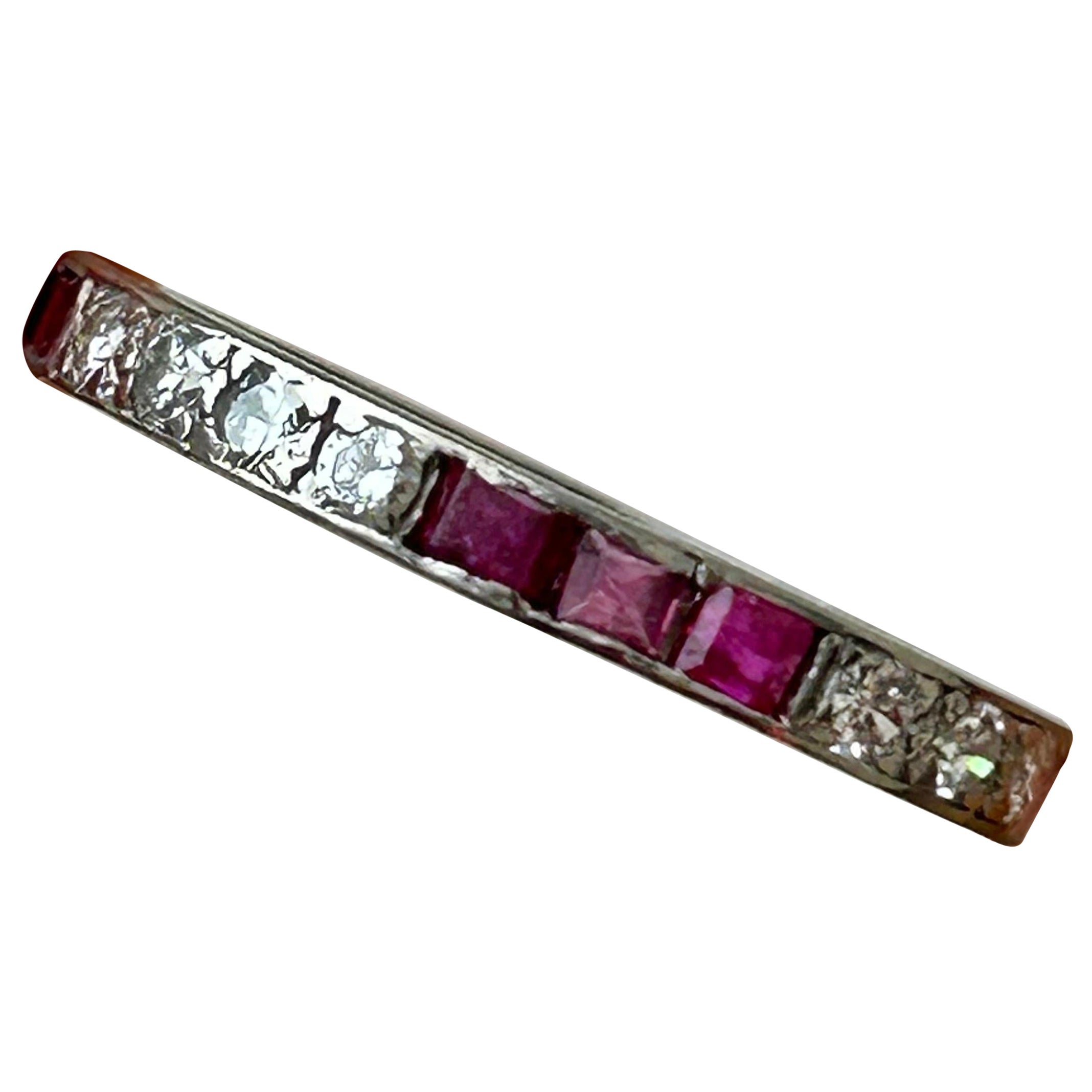 Antique White Gold Ruby and Diamond Full Eternity Band Ring For Sale