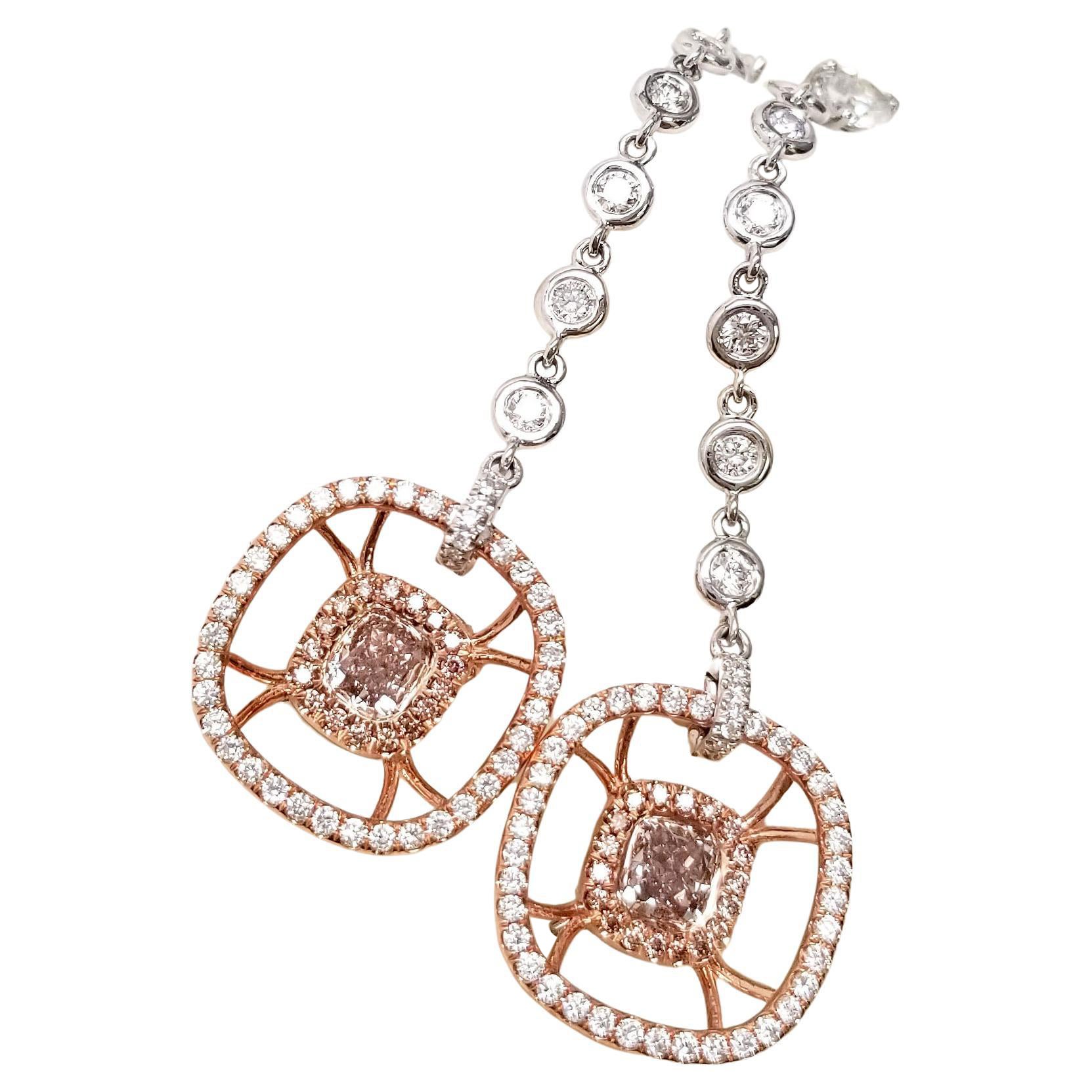 Scarselli GIA Fancy Light Pink Diamond 18k Rose Gold Dangle Earrings 4.66 TCW For Sale